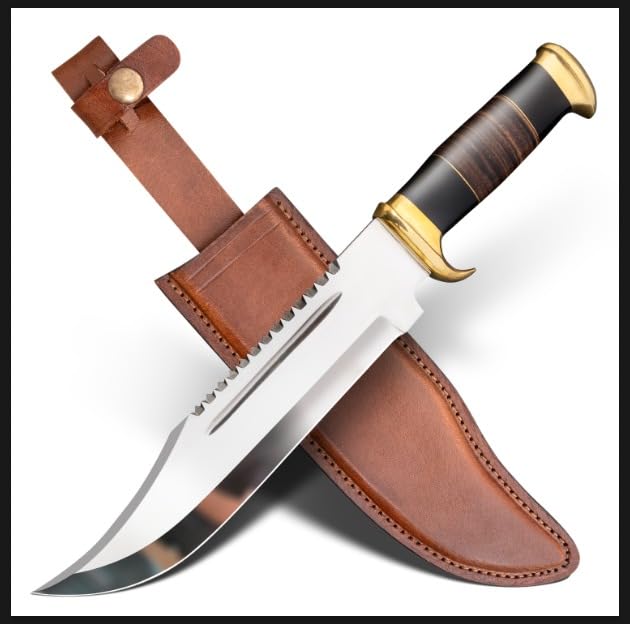 15" Crocodille dundee Bowie Knife With Sheath-Fixed Blade Knife With Sheath-Survival Knife-Hunting Knife- for Camping, Outdoor, Bushcraft - Gift for Men