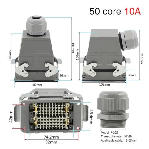 Conector resistente rectangular industrial impermeable HDC-HDD-050 de 50 pins y 10A 2