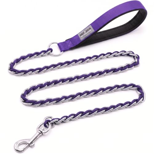 S-ETOVUS-Chain Dog Leash, Bite-Proof Metal Leash, with Padded Handle
