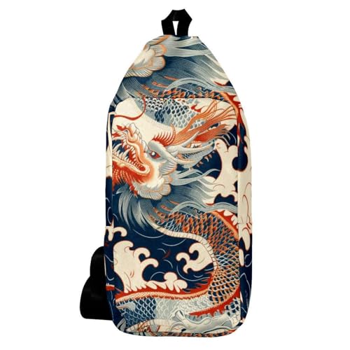 Sac à dos à bandoulière dragon chinois aux finitions soignées et motif traditionnel unique