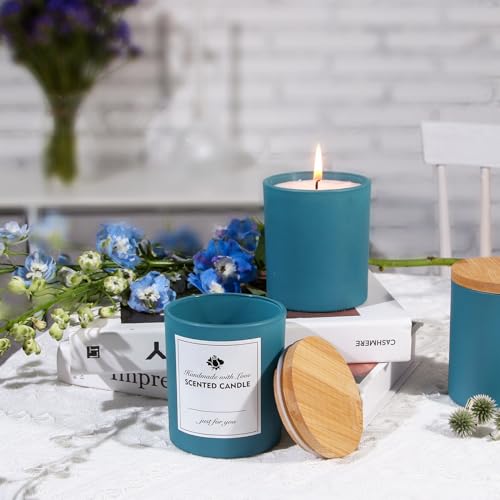 Image of Connoo Pack of 12 300ml Navy Blue Glass Candle Jars for Candle Making with Airtight Bamboo Lids Beautiful Sticky Warning Stickers for Candle Making Empty Containers Bulk Pack