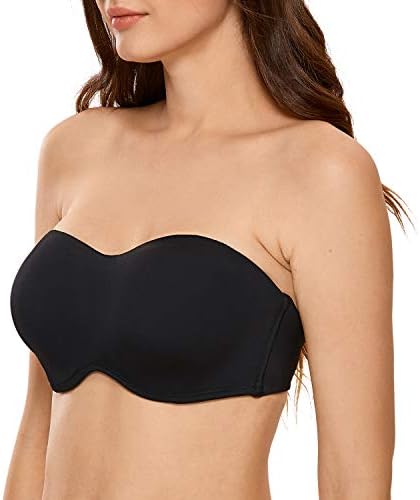 DELIMIRA Womens Seamless Underwire Bandeau Minimizer Strapless Bra for Big Busted Women Black 34F