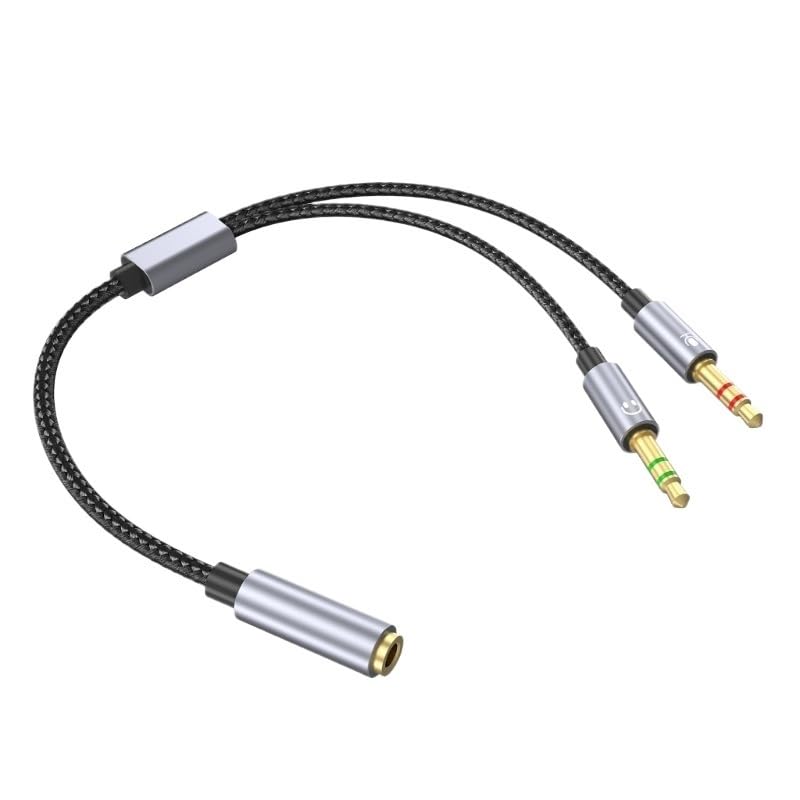 Cavo splitter audio e microfoni da 3,5 mm, adattatore AUX intrecciato femmina a 2 maschi