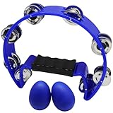 Hordion Tambourine Metal Jingles, Hand Held Percussion Half Moon Tambourines Musical Instrument for Adults Music Enthusiasts Party, Blue