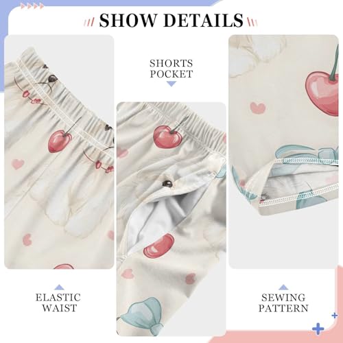 White Dogs Cherry Heart Pajama Pants Long Sleep Pants Soft Pajama Bottoms With Pockets3