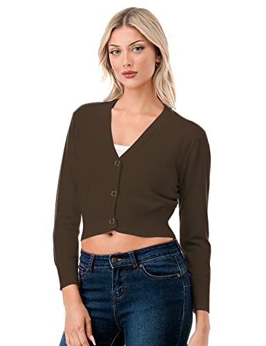 Danibe Women's 3/4 Sleeve Soft Open Front Cropped Sweater Cardigan Brown Xxl #TOP4