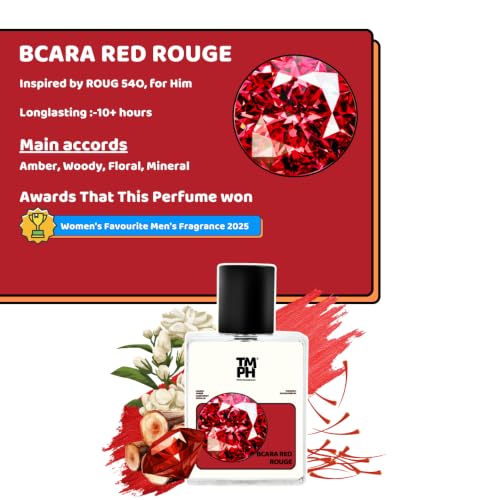 Image of TMPerfumehouse BCARA RED ROUGE EDP for Men | Amber, Woody & Long Lasting Perfume Spray | Amber, Warmspicy & Woody Fragrance | Luxury Gift for Him | TMPH | 50ml