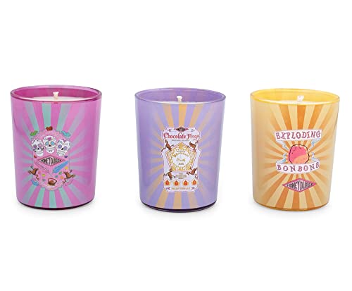 Harry Potter Honeydukes - Set di 3 candele profumate in cera di soia con fragranze uniche, durata di 20 ore, decorazione per la casa, regali e oggetti da collezione di Hogwarts