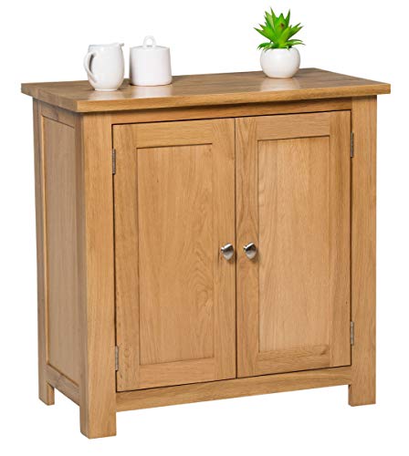 Hallowood Furniture Waverly Oak Small Wooden Cabinet with 2 Door and Adjustable Shelf, Small Oak Sideboard, Solid Wooden Cupboard for Kitchen, Bedroom or Hallway, Living Room Furniture