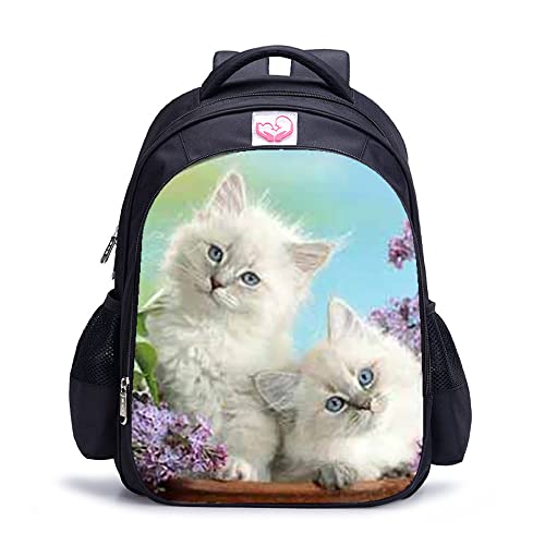 Sac d'école unisexe chat 3D résistant et spacieux de 16 pouces pour soulager le dos des élèves