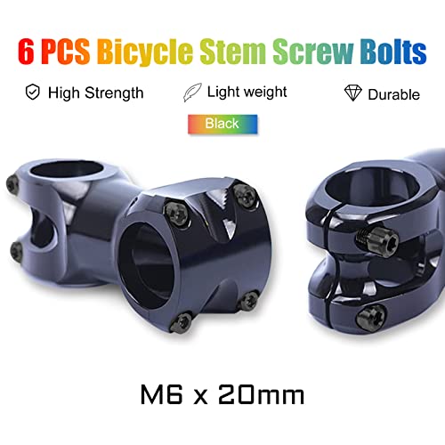 SPEEDWOX 6pcs Bicycle Stem Screw with Washers Set Titanium Alloy Bike Allen Hex Tapered Bolts Screw for MTB Road Bike Stem Parts,M6 x 20mm Black - Image 2
