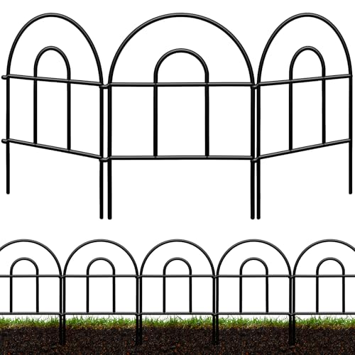 Decorative Garden Fence 32.5ft x 17in - 30 Pack Rustproof Metal No Dig Fence Animal Barrier, Arched Bed Edging Classic Style Wire Border Panel Fencing for Yard Patio Outdoor Decor, Black