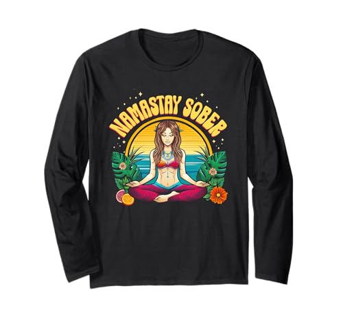 Namastay Sober Recovery Support Sobriety Mujer hawaiana Manga Larga