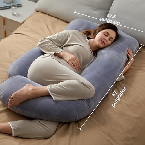 Miniatura 7 de Momcozy Almohada Para Embarazadas En Forma De U Cojín Embarazada De Cuerpo Completo Con Funda Extraíble, Apoyo Para Espalda, Piernas, Vientre Y Caderas Almohada Embarazo 145 Cm, Gris