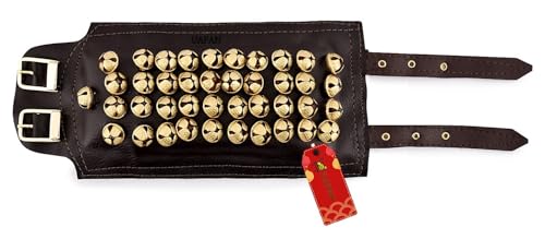 Image of UAPAN 4 line Bells Leather Pad for Classical Bharatanatyam Kathak Dance with Adjustable Strap (Brown Leather, Belt)
