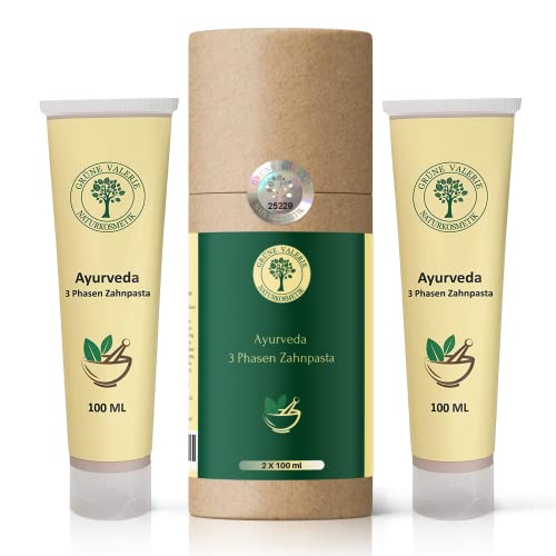 Set 2 x Ayurveda 3 Phasen Zahnpasta | Zahncreme Grüne Valerie Fluoridfrei 200 ML mit 17 Kräutern, Wurzeln, Blüten, Hochwirksamen Ölen, Meersalz und Heilerde. Bekannt aus dem Reformhaus! Cover