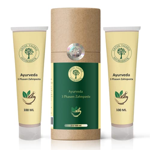 Set 2 x Pasta dentífrica Ayurveda trifásica | Pasta de dientes Green Valerie Fluoridfrei 100 ML con 17 hierbas, raíces, flores, aceites altamente efectivos, sal marina y tierra curativa.