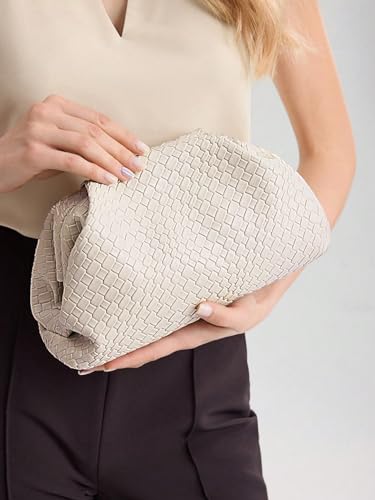 Image of QWINEE Women's Woven Evening Bag Dumpling Clutch Purse No Strap Handbags Elegant Faux PU Leather Clutch Bag
