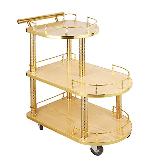 3 Tier Kitchen Storage Cart Serving Trolley with Handle Rolling Tea Cart Shelf Wooden & Metal-t3OFTuU5