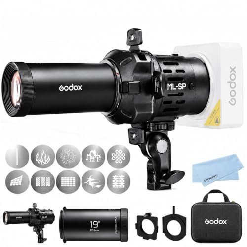 Godox ML-SP-19 Accessoire de Projection LED 19°, Snoot Optique avec 10 Gobos, Projecteur Spot à Monture Godox Compatible avec ML100Bi/R, ML40Bi/R, ML150Bi/R, ML80Bi, ML60Bi, ML30 et ML30Bi
