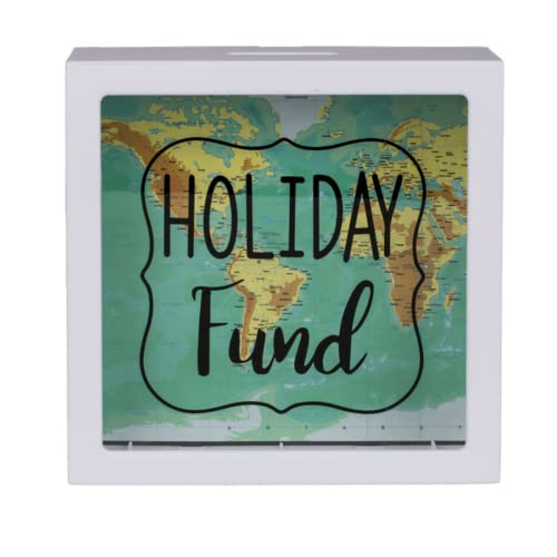Tirelire Blanche en Plastique Tirelire Pièces Design Holiday Fund Carte du Monde (15 x 15 cm) Cover
