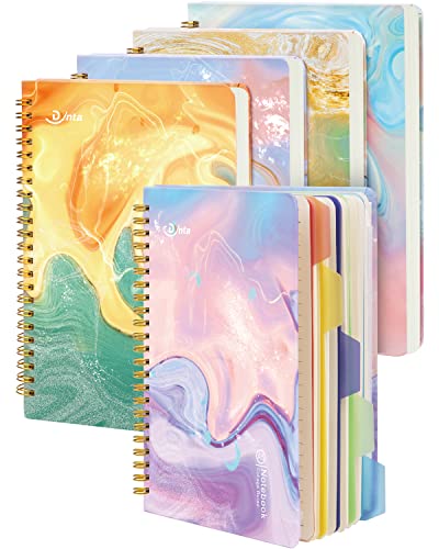 5 Subject Spiral Notebooks 5-Pack College Ruled Hardcover With 25 Removable Dividers 160 Pages/80 Sheets Each, A5(8.5 "X 5.7") With Back Pocket For Women Students Girls Office Business Planning Diary #TOP13