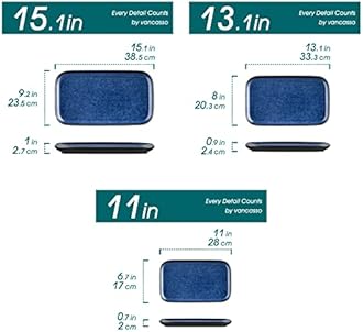 vancasso Stern Serving Platter & Tray Set, 3-Piece Ceramic Serving Plates for Parties, 15.1/13.1/11 Inch Easy-Clean Large Serving Dish for Main Course and Side Dishes, Blue
