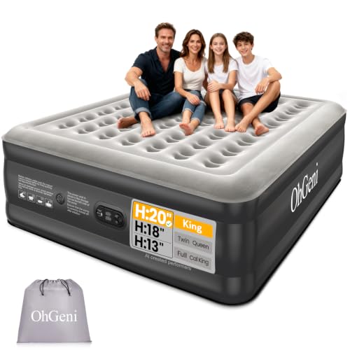 OhGeni 20" Raised King Air Mattress with Built in Pump, Luxury Real Bed Height Blow up Mattress, 3-4 Persons Inflatable Mattress for Guests & Family Party, Ideal for Elder People, 700lbs by OhGeni - Used condition - US$131.39