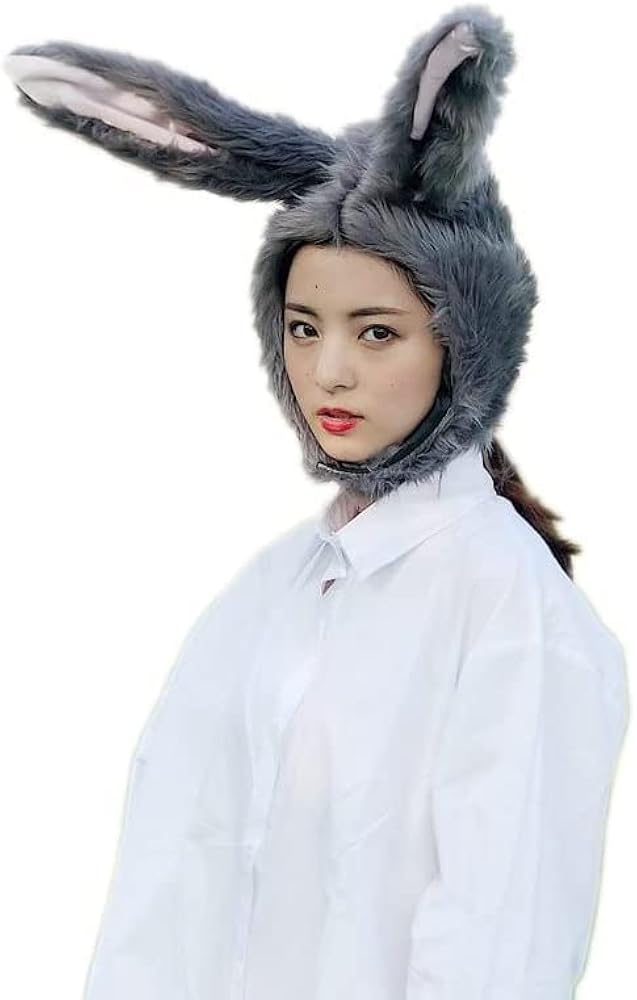 Amazon.co.jp: 【カラー：グレー】もふもふウサギ被り物かぶりもの兎兔