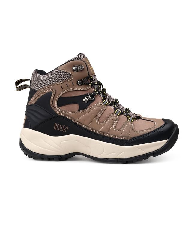Image of Bacca Bucci Men's Mid-Top Trekking Boots with Rugged Grip Sole, Padded Ankle Support & Secure Lace-Hook Closure