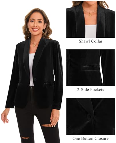 MINTLIMIT Women's Velvet Blazers Long Sleeve Shawl Lapel One Button Front Spring Fall Lightweight Blazer Jacket with Pockets4
