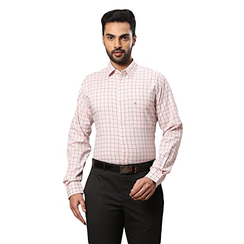 Image of Raymond Men's Pure Cotton Checks Pattern Slim Fit Regular Collar Full Sleeve Casual Shirt