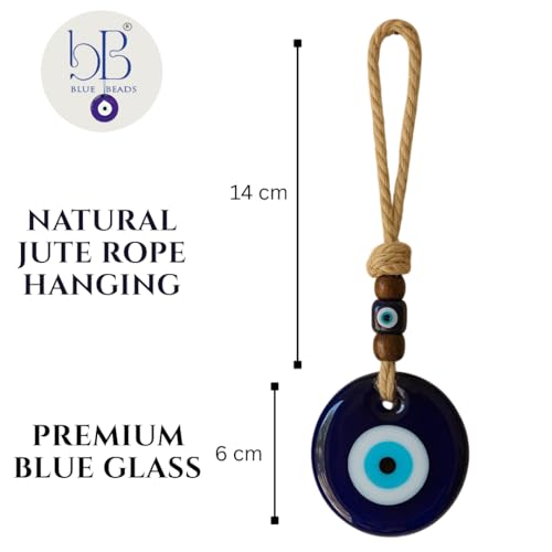 Image of Evil Eye Hanging for Home & Car | Nazar Suraksha Blue Glass Decor with Rope & Beads | Good Luck Protection Charm | Door Wall Hanging | Spiritual Gift Item (Evil Eye 5)