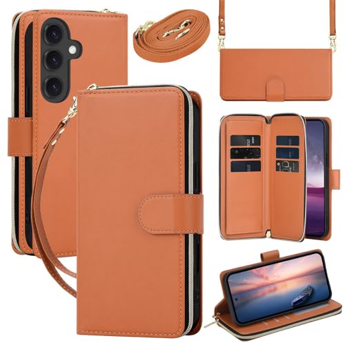 Étui Samsung S25 Ultra marron en cuir premium avec fermeture éclair et bandoulière