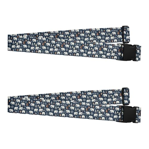 2 Pack Luggage Belt Strap Fashion White Elephants Navy Blue Winter Heavy Duty Adjustable Bag Packing Strap for Travel and Carry On Suitcases