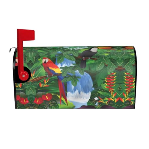 Macaw And Toucan Perching Of American Rainforests Mailbox Cover,Magnetic Mailbox Cover,Letter Box Flap,Easy Install, No Tools,52.6x45.8cm