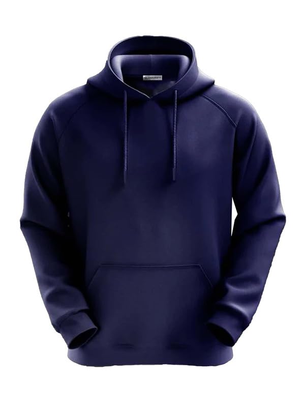 Image of DROBE Winter wear Relaxed Fit Plain Cotton Blend Full Sleeves Hoodie for Men