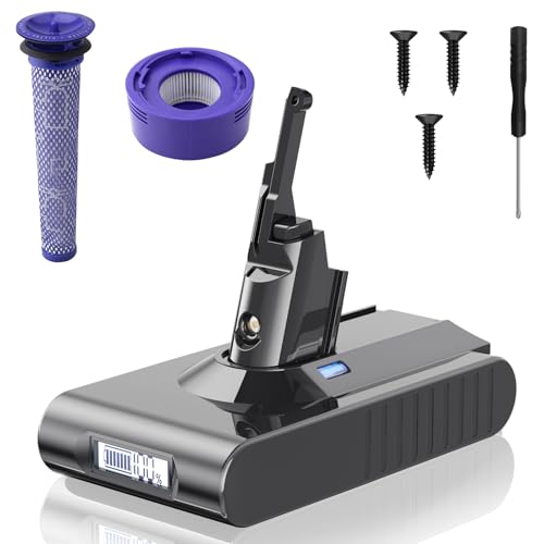 JUNWOOD Upgraded 8.0 Ah 21.6V V8 SV10 215681 Battery Replacement for Dyson V8 Battery Compatible with V8 Absolute V8 Motorhead V8 Fluffy V8 Animal 967834-05 Vacuum Cleaner with LCD Power Display