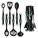 Linoroso Ustensiles de Cuisine 6 Pièces Nylon Anti-adhérent Accessoire Cuisine Set Comprend une Spatule Louche Cuillère à Pâtes avec Support Pivotant et Poignée Lestée Innovante - Noir et Vert Paon