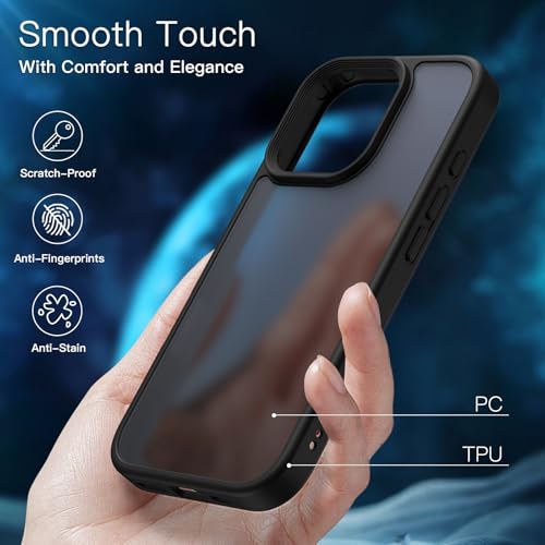 JETech 5 in 1 Matte Case for iPhone 16 Pro Max 6.9-Inch with 2-Pack Each Tempered Glass Screen Protector and Camera Lens Protector, Translucent Back Shockproof Phone Cover (Black) by JETech - Image 4