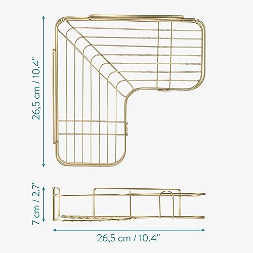 Navaris 2X Mensola Doccia Angolare Senza Foratura - Mensole Angolari Muro Bagno - Portaoggetti Docce Da Appendere - Porta Sapone Angolo Adesivo Oro - 6