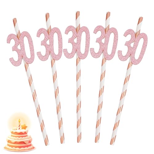24 pitillos decorativos rosa con brillo para cumpleaños miniatura 1