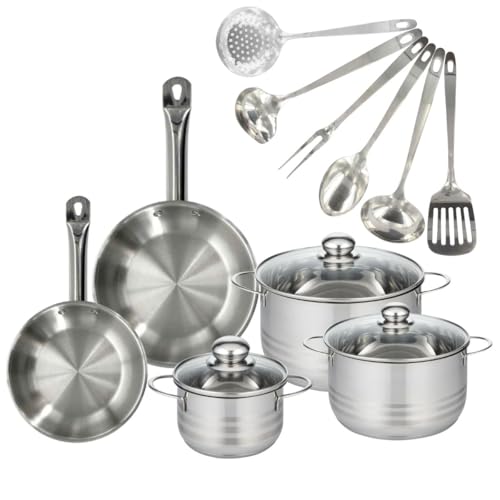 Batterie de cuisine avec 2 poêles 2024 cm et 3 faitouts 2024 cm avec 6 ustensiles de cuisine Fackelmann Etherna Oxford - vue 1