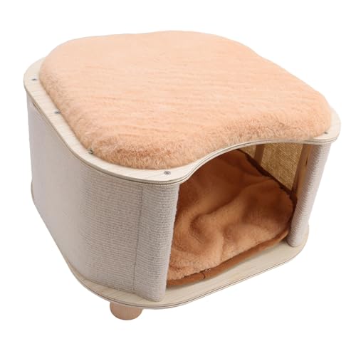 Zisemeil Katzenhaus- Hocker aus Massivholz, leichter und vielseitiger Holzhocker für Zuhause, aus Massivholz mit einem vielseitigen und praktischen Design, sorgt für Komfort für Ihre-6