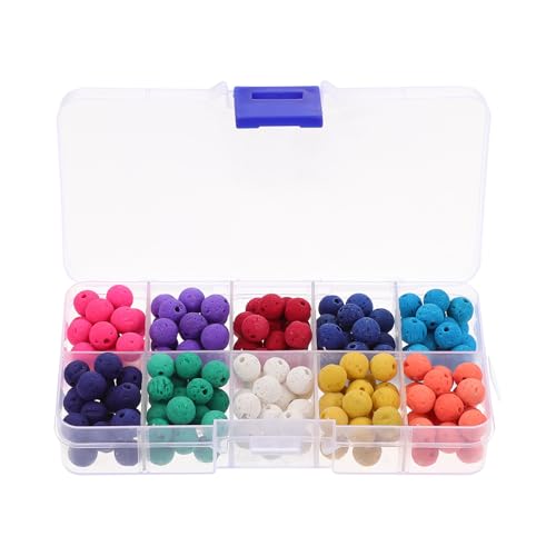 DECHOUS 200 Stück Bunte 8mm Vulkanstein Lose Perlen mit Aufbewahrungsbox für Selbstgemacht Schmuck Armbänder Basteln