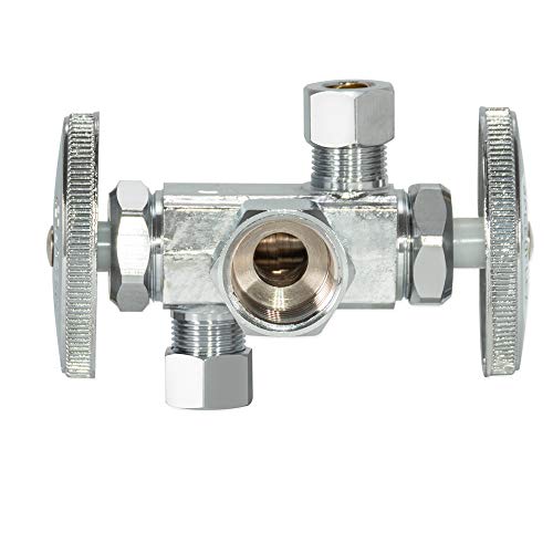 Eastman 3/8 Inch Od Compression X 3/8 Inch Od Compression X 1/2 Inch Fip Multi-Turn Dual Handle Three Way Stop Valve, Brass Plumbing Fitting, Chrome, 04325Lf #TOP3