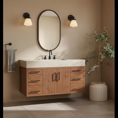 Image of Oval Wall Mirror with Durable Wooden Frame - 24 inchx16 inch (Brown) | Modern Decorative Wall Hanging Mirror for Bathroom, Basin, Living Room, Hostel Room & Dressing Table