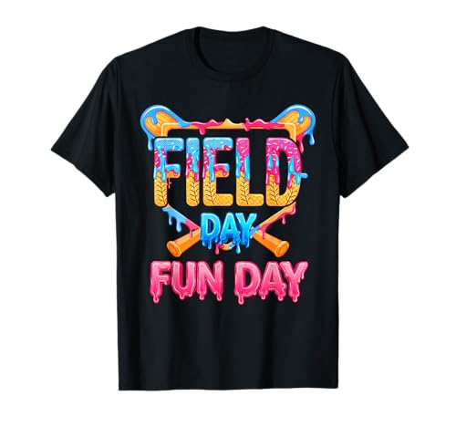 Field Day Fun Day Funny Baseball Drip Icecream Teacher Kids T-Shirt