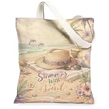 Bolsa de lona para mujer, diseño de pelota de playa tropical, verano, pastel, lavable, reutilizable, ideal para la compra, Pastel, 13x15 Inch