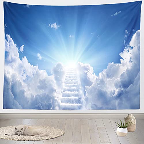 Loccor - Loccor 5x3ft Fabric Heaven Tapestry Photography Backdrop Sunrise Clouds Stairway Large Wall Hanging Picture Heaven Sent Baby Religious Art for Women Men Adults Living Room Bedroom Dorm Decor Curtain